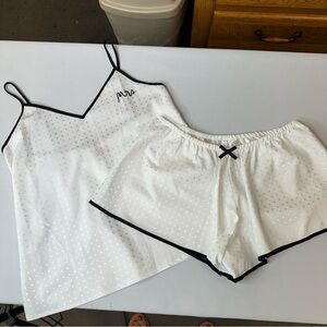 Kate Spade 🦊 2 pc Bridal Women's White Polka Dot Mrs. Sleepwear Set Sz XS